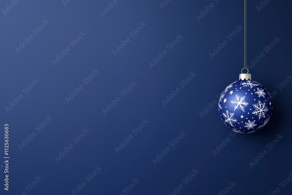 Elegant blue christmas ornament with white snowflake design on dark blue background Elegant blue christmas ornament with white snowflake design on dark blue background