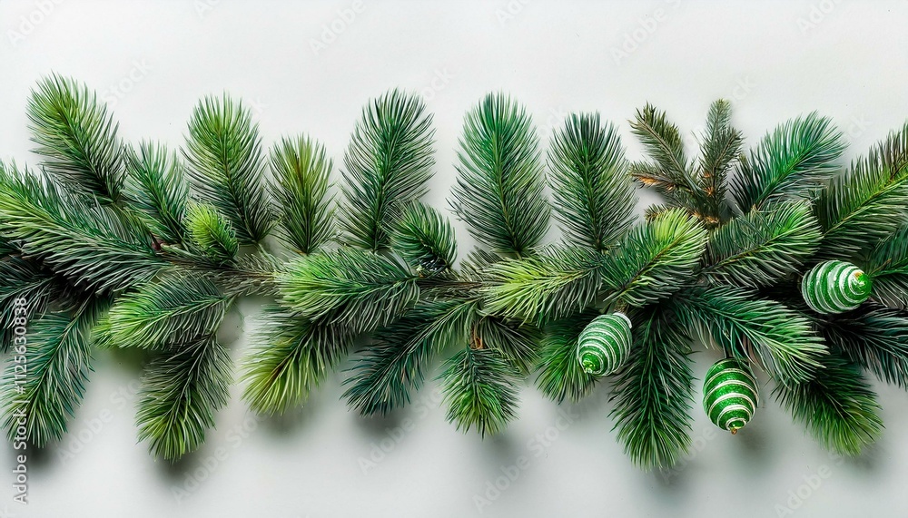 Christmas border decoration conifer green on isolated white background Christmas border decoration conifer green on isolated white background