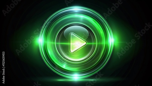 Wallpaper Mural Green play button featuring a long exposure effect on a transparent background, ideal for modern media and technology use, enhancing digital content and creative projects. Torontodigital.ca