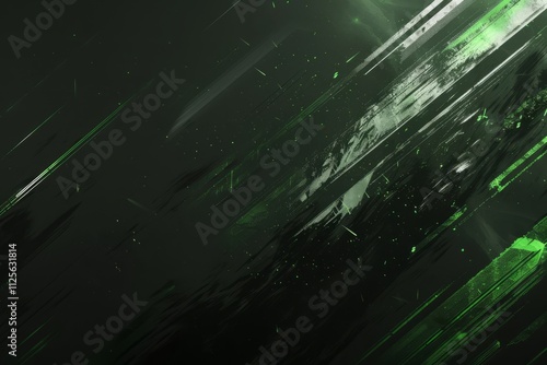 abstract. textured black background with green strokes. copy space