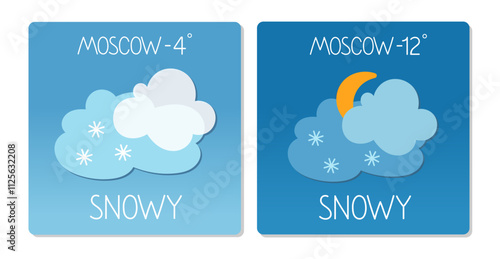 Snowy weather forecast in Moscow showing varying temperatures and conditions