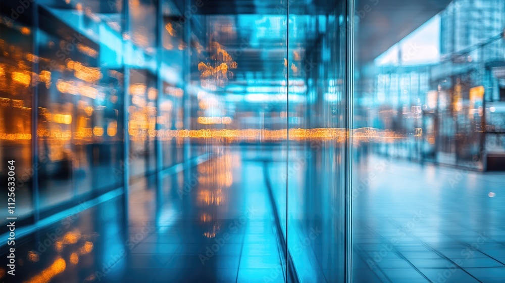 glass wall of a modern business office building in city in blue light and blurred background, business concept glass wall of a modern business office building in city in blue light and blurred background, business concept