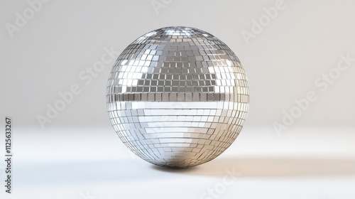 Glistering Silver Disco Ball for Clubbing and Dance Party with Flash Glasses on White Background