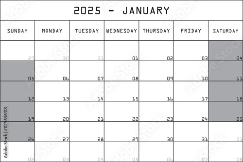 01 JANUARY 2025 PLANNER CALENDAR