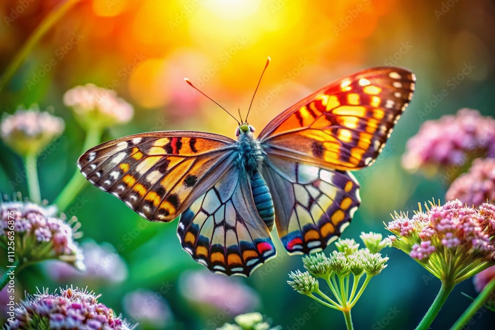 Fototapeta premium Incredible macro photography reveals a dazzling butterfly with vivid wings. A stunning portrayal of nature's beauty, highlighting colorful insects and their vibrant detail.