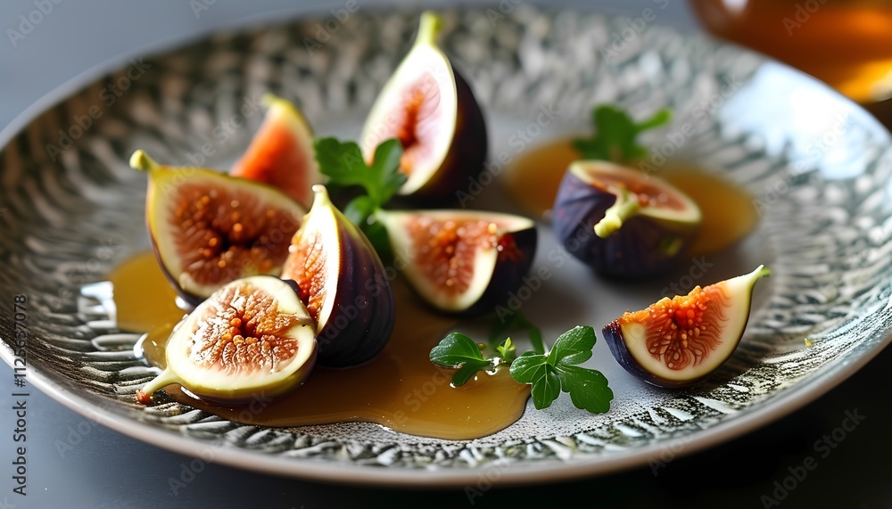 Delicious fresh figs with honey drizzle gourmet kitchen food photography minimalist setting close-up view culinary delight for food lovers Delicious fresh figs with honey drizzle gourmet kitchen food photography minimalist setting close-up view culinary delight for food lovers