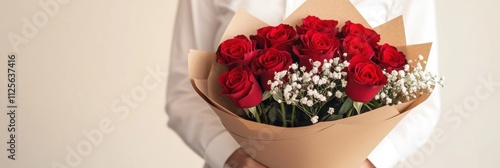 A Lovely Bouquet of Red Roses and Baby Breath photo