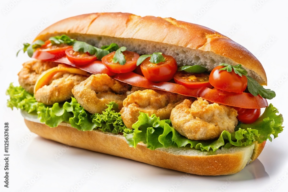Indulge in this delectable shrimp Po Boy sandwich, perfectly isolated on a transparent background—ideal for food photography, culinary presentations, and eye-catching menu designs. Indulge in this delectable shrimp Po Boy sandwich, perfectly isolated on a transparent background—ideal for food photography, culinary presentations, and eye-catching menu designs.