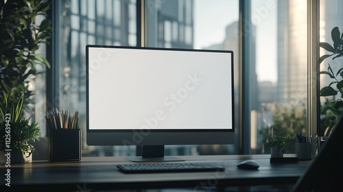 Modern Office Workspace With Blank Computer Screen