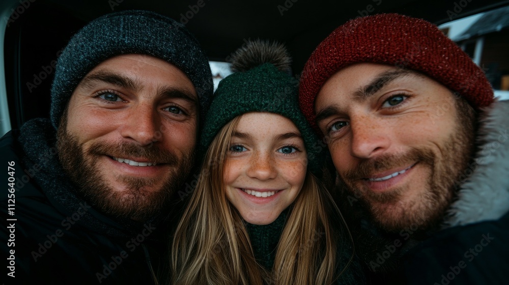 Happy Family in Winter Hats Posing Together in Festive Holiday Spirit Happy Family in Winter Hats Posing Together in Festive Holiday Spirit