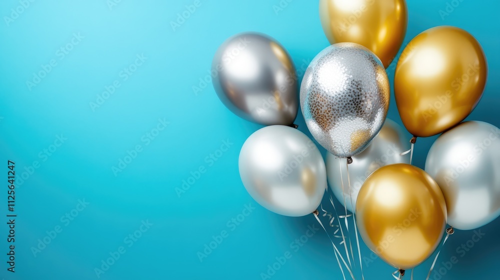 custom made wallpaper toronto digitalGolden and silver balloon in birthday on blue background. Copy space. Cutout.