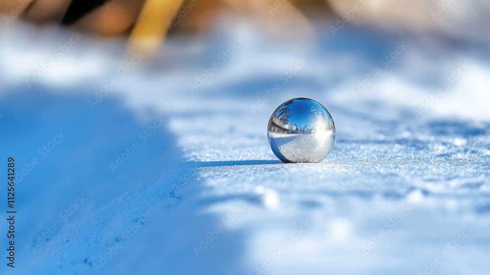 Shiny sphere on snowy surface reflecting light Shiny sphere on snowy surface reflecting light