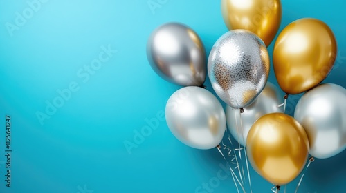 Wallpaper Mural Golden and silver balloon in birthday on blue background. Copy space. Cutout. Torontodigital.ca