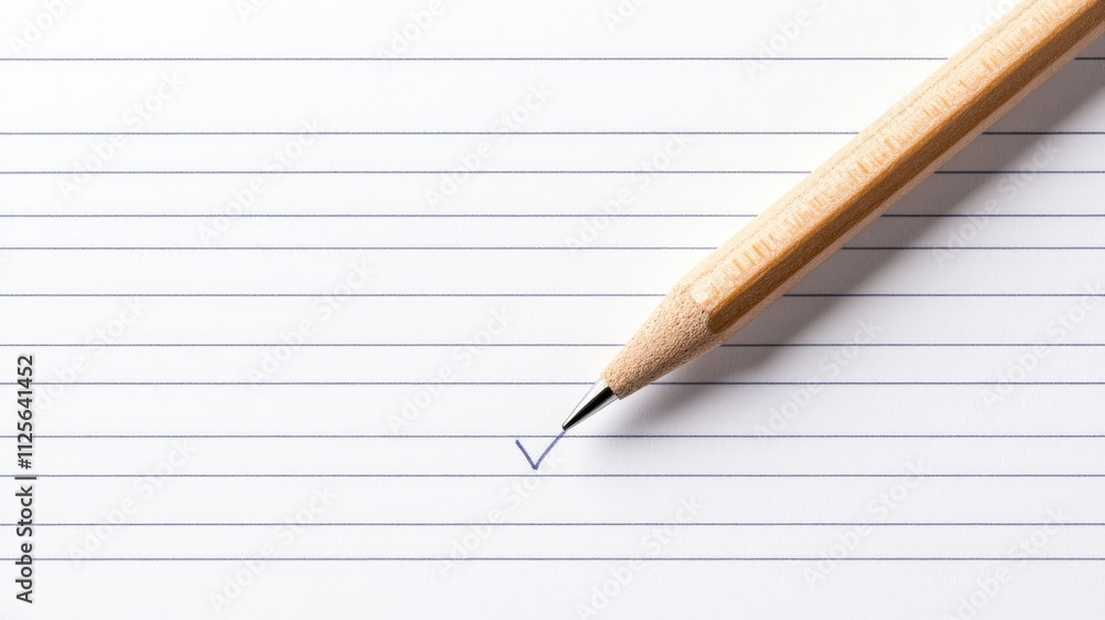 Lined paper with wooden pencil marking check Lined paper with wooden pencil marking check