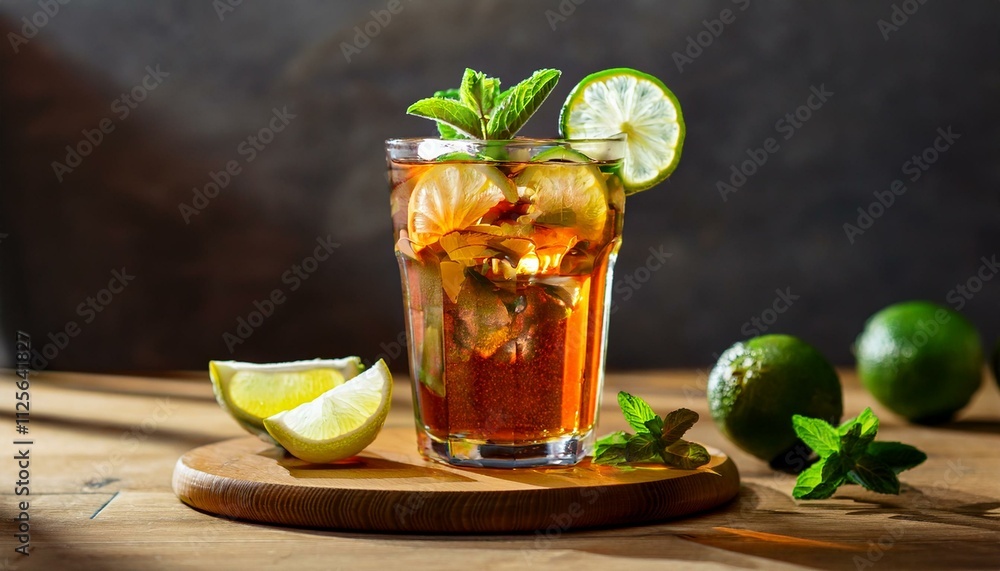Refreshing iced tea with lime and mint. Refreshing iced tea with lime and mint.