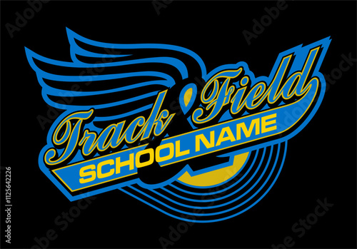 track and field team design with wings for school, college or league sports