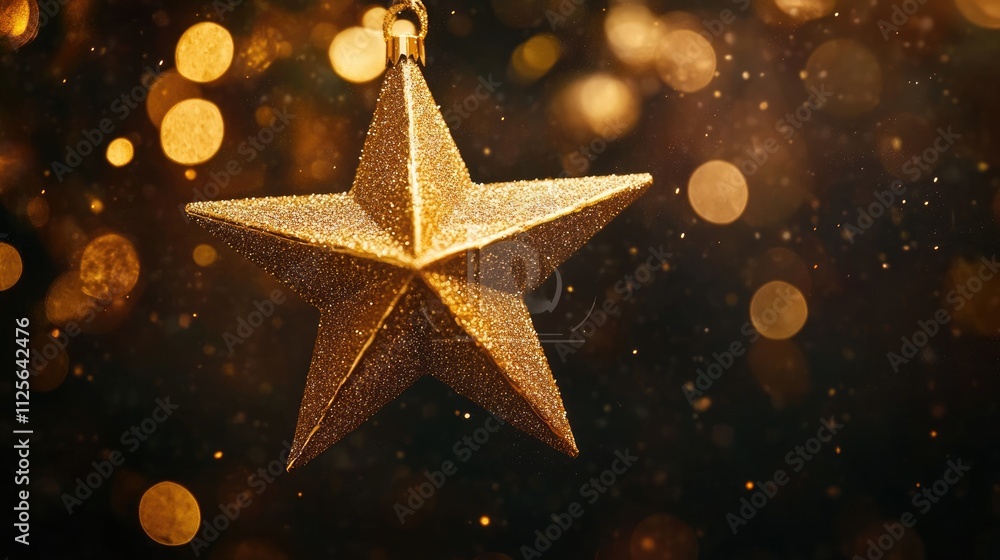Golden christmas star on bokeh black background. Xmas card with gold star shining discretely on a dark wall setting. Seasonal greetings, invitation, festivity. Luxury. Golden christmas star on bokeh black background. Xmas card with gold star shining discretely on a dark wall setting. Seasonal greetings, invitation, festivity. Luxury.