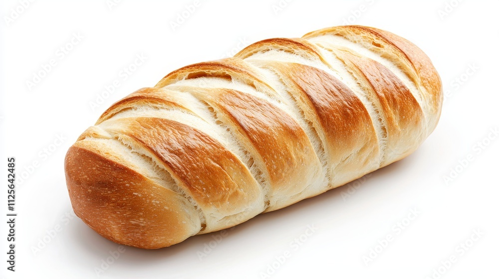 Rustic white bread with a thick, crisp crust and airy texture, close-up, isolated on white, ideal for product packaging or food ads Rustic white bread with a thick, crisp crust and airy texture, close-up, isolated on white, ideal for product packaging or food ads
