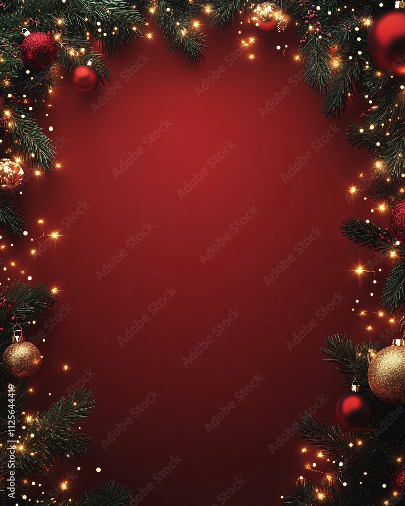 Top view of Christmas frame background with lights and branch Top view of Christmas frame background with lights and branch