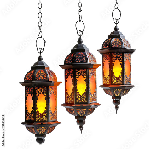 Arabic Lanterns, Ramadan Decor, Hanging Lights isolated on transparent background