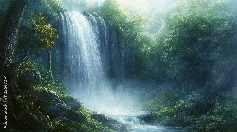 Serene Waterfall in Lush Forest: A Tranquil Escape Serene Waterfall in Lush Forest: A Tranquil Escape