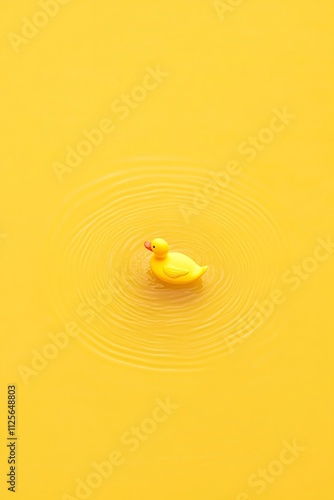 Yellow rubber duck floating in monochrome water
