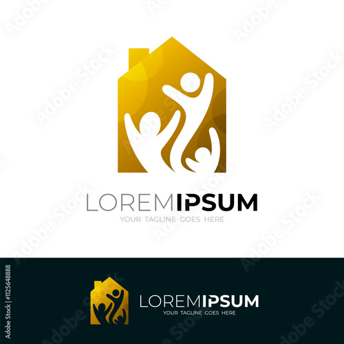 House logo and family design combination, orphanage icon