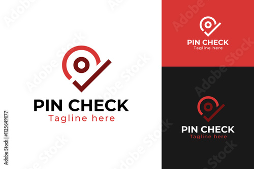 Pin logo design with check icon vector template illustration