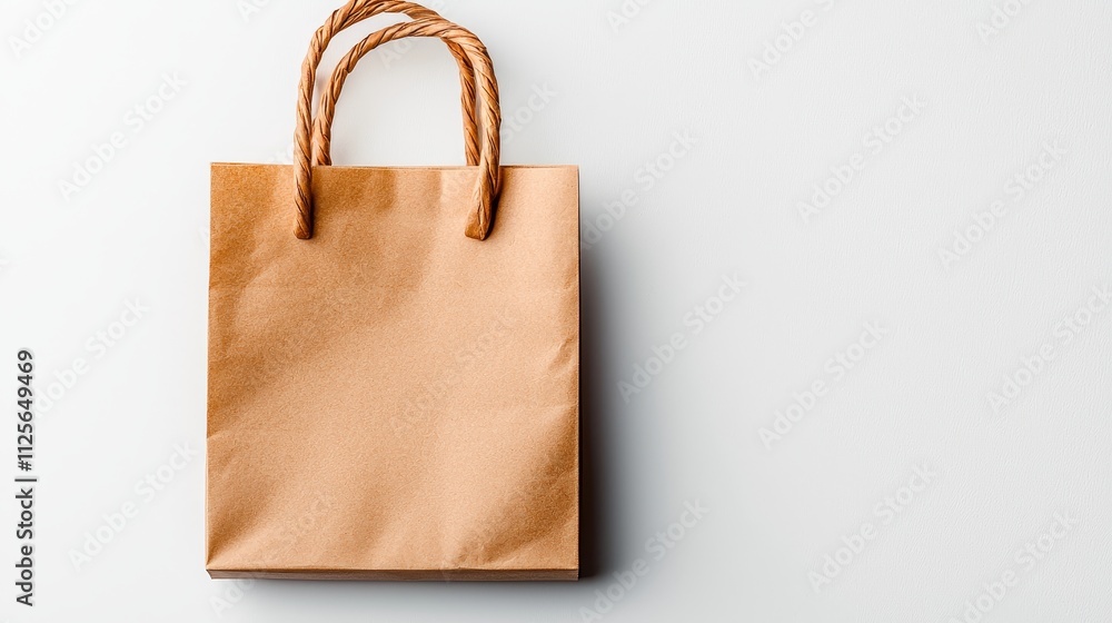 A simple brown paper bag with twisted handles, perfect for packaging design mockups, clean lines, vivid texture, isolated on white background A simple brown paper bag with twisted handles, perfect for packaging design mockups, clean lines, vivid texture, isolated on white background