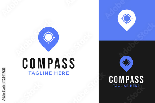 Compass with map pin location logo design for gps locator vector template illustration