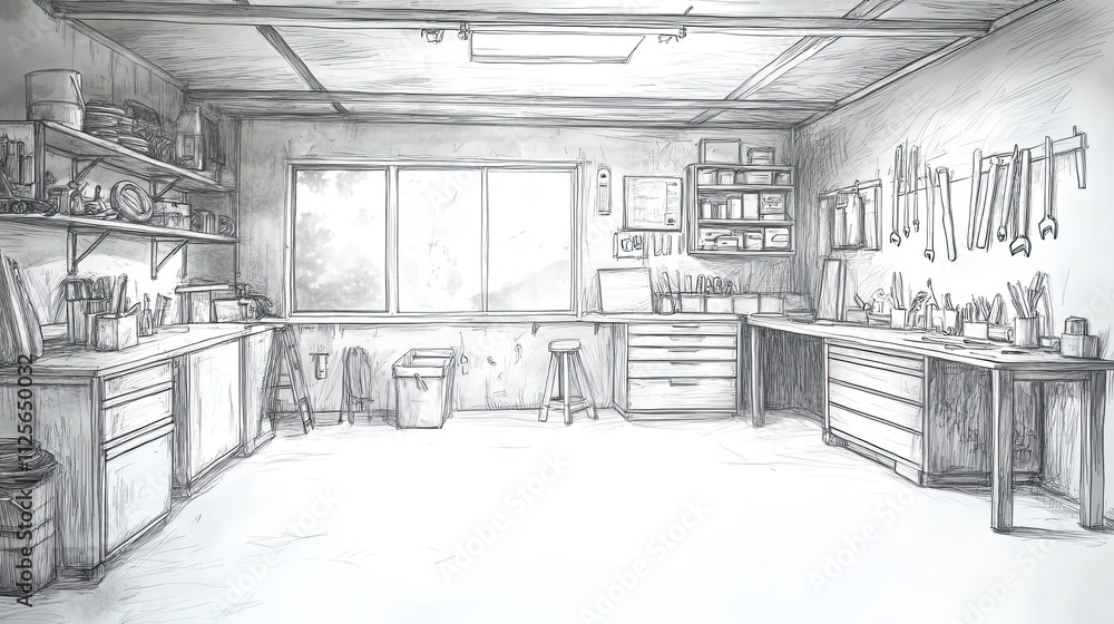Fototapeta premium A Well Organized And Detailed Sketch Of A Workshop