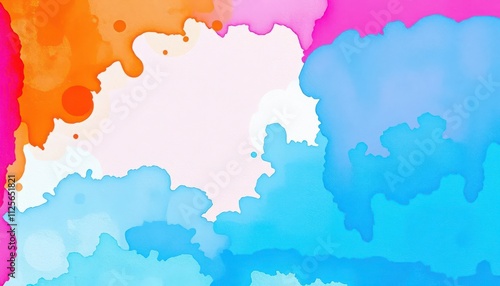 a painting of a colorful cloud filled sky with a rainbow colored background