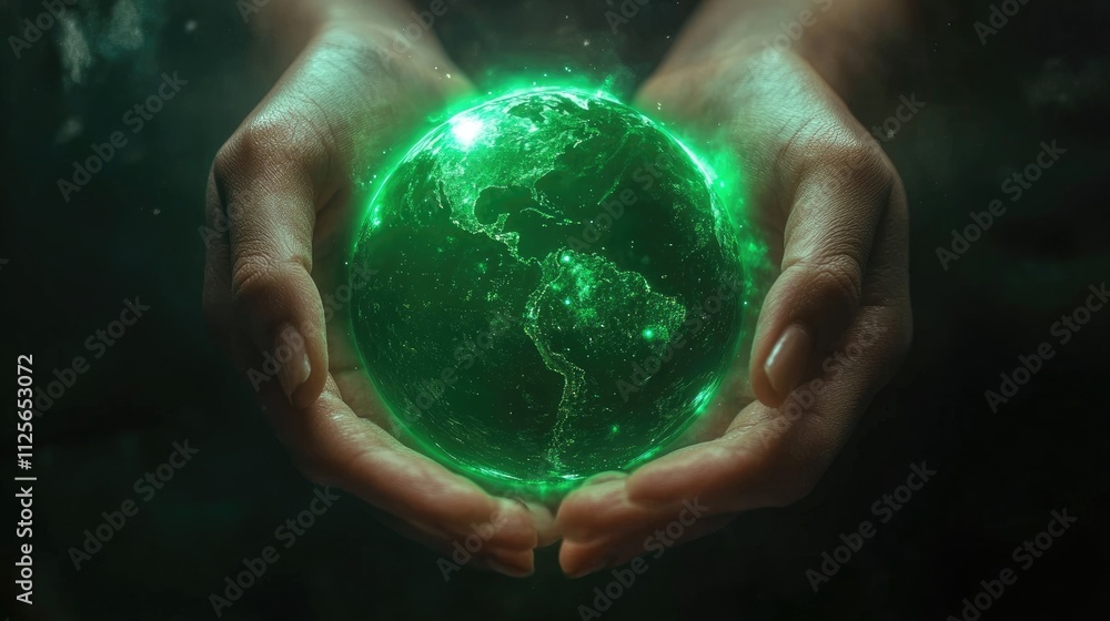 Green energy planet in hands Green energy planet in hands