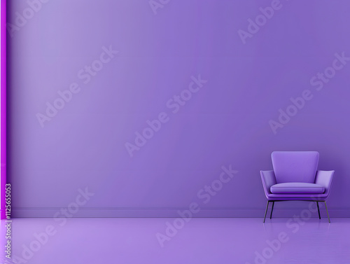 A minimalist room featuring a purple wall and a modern armchair.