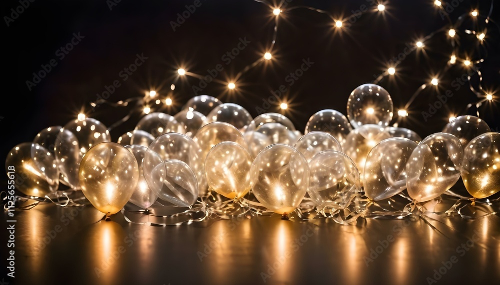 Elegant clear balloons on dark background with blurry lights. AI generated Elegant clear balloons on dark background with blurry lights. AI generated