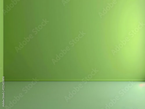 A minimalist room with vibrant green walls and floor, creating a fresh, modern atmosphere.