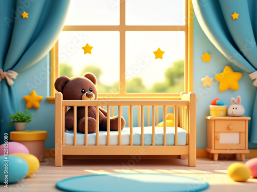 3d illustration newborn baby's nursery room concept with soft pastel colors