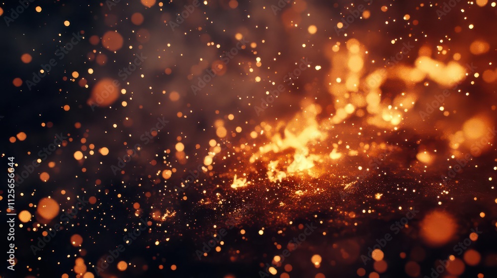 A mesmerizing display of fiery sparks and glowing embers in a dark, smoky environment. A mesmerizing display of fiery sparks and glowing embers in a dark, smoky environment.