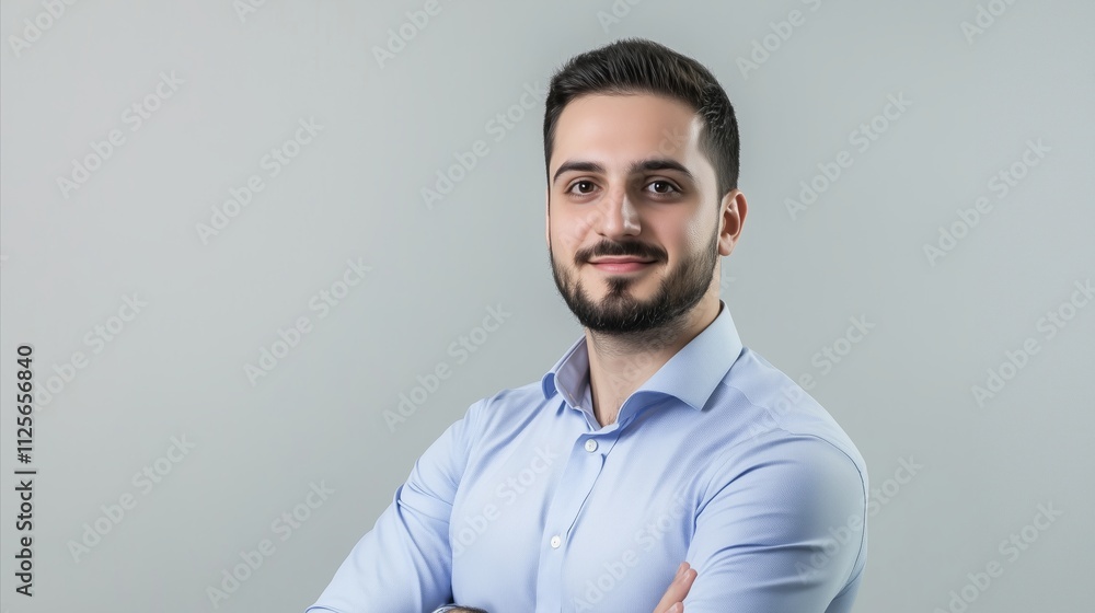 Man with a beard and a blue shirt Man with a beard and a blue shirt
