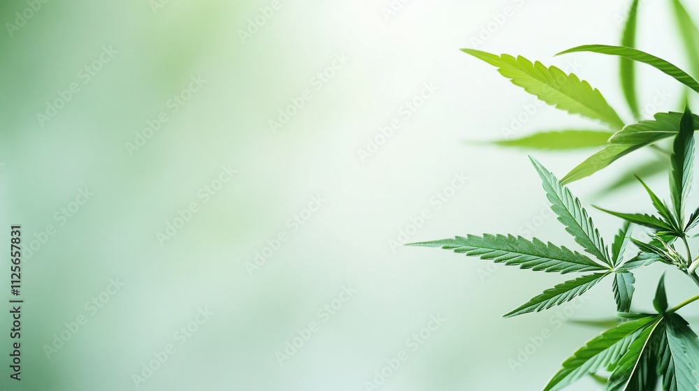 Close-up of green cannabis leaves against a soft background. Close-up of green cannabis leaves against a soft background.