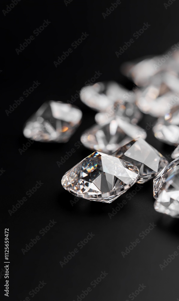 A collection of sparkling diamonds on a dark background. A collection of sparkling diamonds on a dark background.