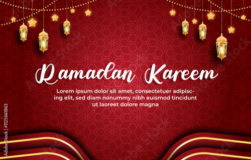 ramadan kareem 2025 template banner with beautiful islamic ornament with red background design 039