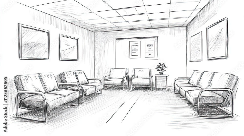 Sketch of a Modern Waiting Room Interior Design Sketch of a Modern Waiting Room Interior Design