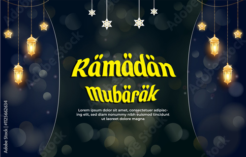 ramadan mubarak 2025 template banner with beautiful islamic ornament with blue background design 035