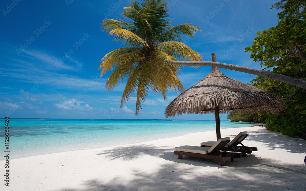 Chairs And Umbrella In Tropical Beach Chairs And Umbrella In Tropical Beach
