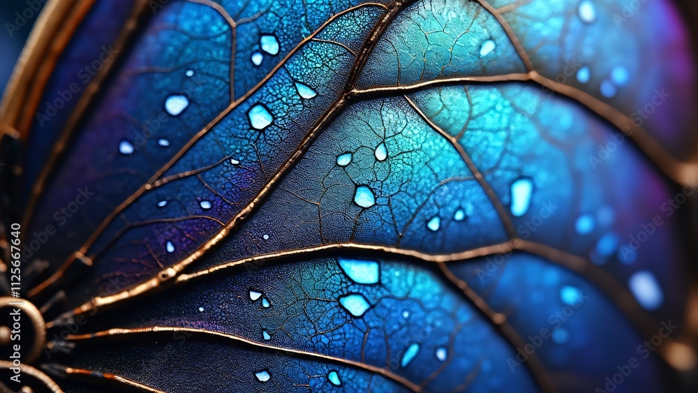 Fototapeta premium Stunning Morpho Butterfly Wing, Iridescent Blue Macro