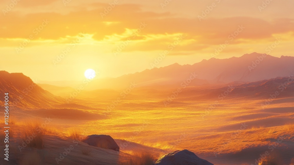 Sunrise over vast mountain landscape nature scene serene environment peaceful viewpoint tranquility concept for nature lovers