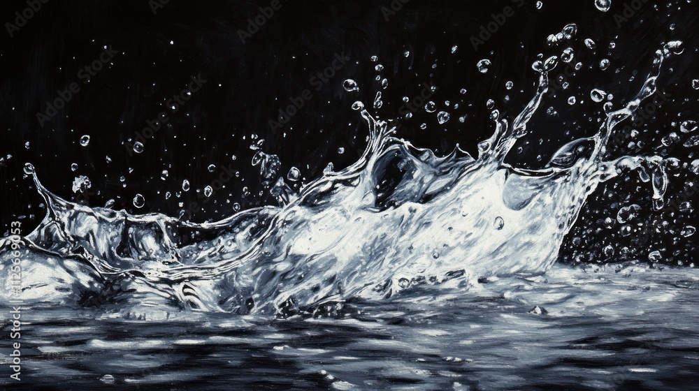 Crystal clear water splash, dark background, intricate droplets Crystal clear water splash, dark background, intricate droplets