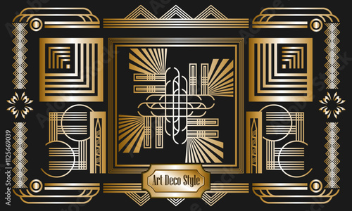 Golden pattern in art deco style. Background, wallpaper. Vector illustration