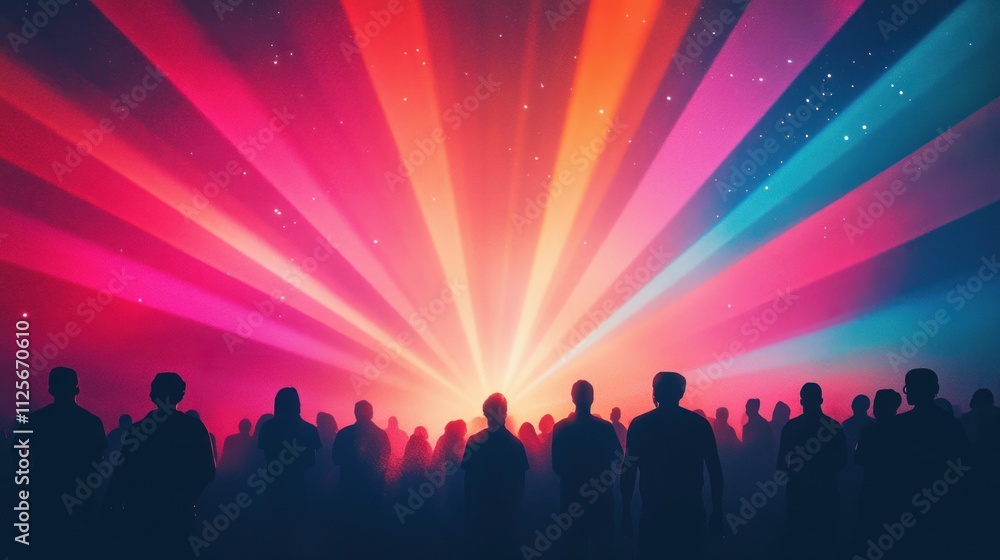 A Crowd Silhouetted Against a Vibrant, Multicolored Laser Light Show A Crowd Silhouetted Against a Vibrant, Multicolored Laser Light Show